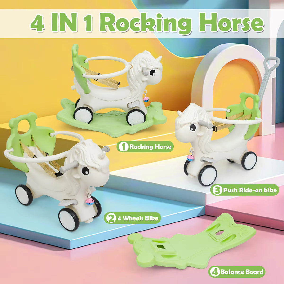 Buba Toys 2-in-1 Convertible Unicorn Rocking Horse